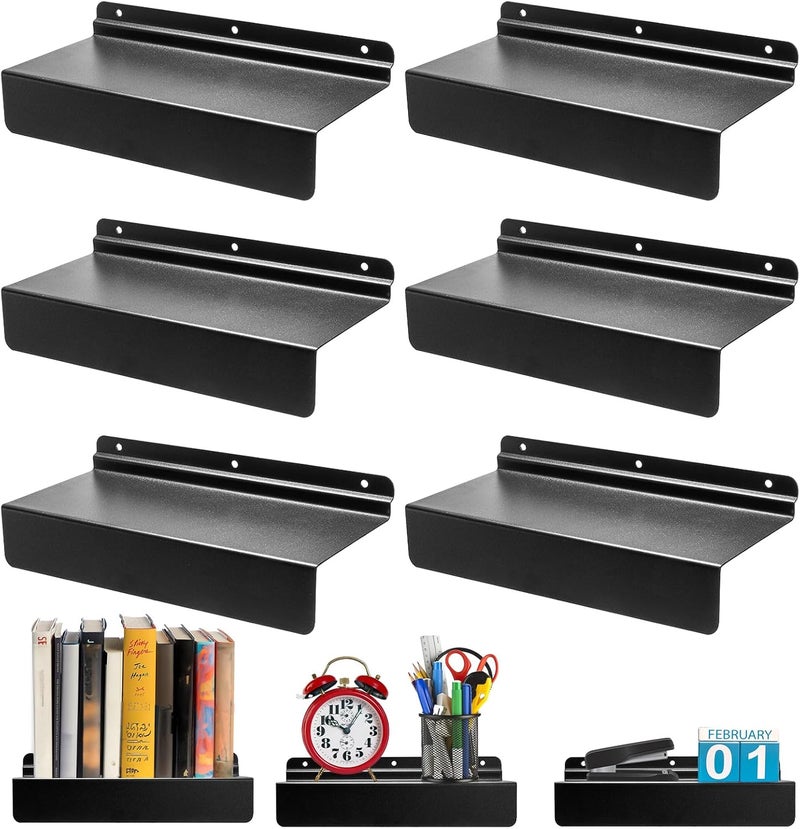 Acshio 6 Pack Slatwall Shelves, 9''L x 4''W Metal Slat Wall Shelves Accessories, Heavy Duty Slat Wall Organizer Flat Retail Display Shelves for Living Room, Bedroom, Office, Gaming Room, Black - Image 1